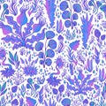 Fantasy abstract colorful plants seamless pattern, gradient pink blue color, isolated on white background Royalty Free Stock Photo