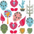 Fantasy abstract sugar skulls seamless pattern. It is located in
