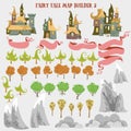 Fairy tale fantasy map builder set of Everwinter Realm and City states in colorfule vector illustrations