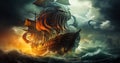 Fantasy Adventure - Sea Monster Clashes with Tall Ship