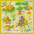 Fantasy adventure map for cartography with colorful doodle hand draw illustration in desert land