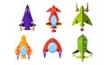 Fantasy aircrafts set, colorful airplanes, spaceships, assets for user interface GUI for mobile apps or video games Royalty Free Stock Photo