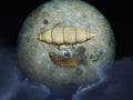 Fantasy airship in front of the moon