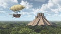Fantasy airship and Mayan temple