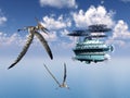 Fantasy Airship and the Pterosaur Pteranodon Royalty Free Stock Photo