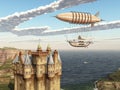 Fantasy airship and Scottish castle