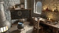 Fantasy alchemy laboratory 3d illustration