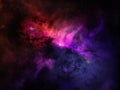 Fantasy alien galaxy with purple red and blue violet glowing clouds and stars.