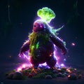 Fantasy alien with green slime on a dark background. 3d illustration generative AI