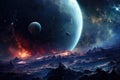 Fantasy alien planet in deep space. Elements of this image furnished by NASA, Planets and galaxy, science fiction wallpaper. Royalty Free Stock Photo