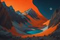 Fantasy alien planet. Mountain and lake. generative ai