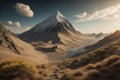 Fantasy alien planet. Mountain and lake. generative ai