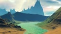 Fantasy alien planet. Rocks and lake. 3d Animation. 4ÃÅ¡