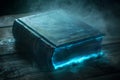 Fantasy ancient leather book with glowing blue pages Royalty Free Stock Photo