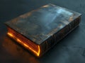 Fantasy ancient leather book with glowing fire yellow pages Royalty Free Stock Photo