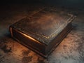 Fantasy ancient leather book with glowing streak in pages Royalty Free Stock Photo