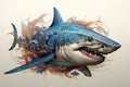 Fantasy of An angry big shark opens its mouth wide with sharp teeth. Undersea animals. Fish