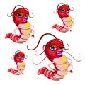 Fantasy animated shrimp isolated on white background. Vector cartoon close-up illustration.