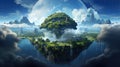 fantasy anime inspired big tree on an island, background design Royalty Free Stock Photo