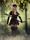 Fantasy archer with a bow in the woods
