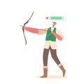 Fantasy Archer Wearing Virtual Reality Glasses And Costume Of Robin Hood Shooting With Bow. Male Character Playing