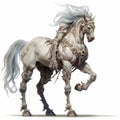 Fantasy Art: Detailed Depiction Of An Old White Horse In The Style Of Grotesque Characters