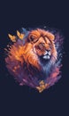 Fantasy art with face lion. Vector art Royalty Free Stock Photo