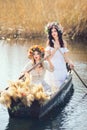 Fantasy art photo of a beautiful girls in boat