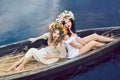 Fantasy art photo of a beautiful girls in boat Royalty Free Stock Photo