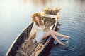 Fantasy art photo of a beautiful lady in boat Royalty Free Stock Photo