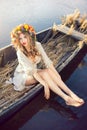 Fantasy art photo of a beautiful lady in boat Royalty Free Stock Photo