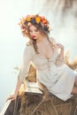 Fantasy art photo of a beautiful lady in boat Royalty Free Stock Photo