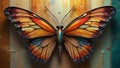 Fantasy Artwork of a Mesmerizing, Translucent Butterfly in Stained Glass Style, Set Against a Soft Out of Focus Wall Background