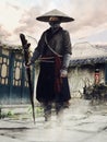 Fantasy Asian monk with a staff