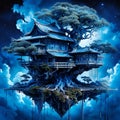 Fantasy asian temple on a tree in the clouds