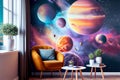 Fantasy astronomer room, astronomer kids room interior, generative ai