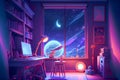 Fantasy astronomer workplace, ai illustration