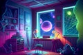 Fantasy astronomer workplace, ai illustration