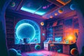 Fantasy astronomer workplace, ai illustration