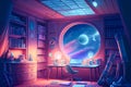 Fantasy astronomer workplace, ai illustration