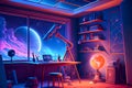 Fantasy astronomer workplace, ai illustration