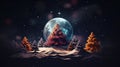Fantasy background with Christmas night. Winter forest with fantastic moon and lights. Christmas background