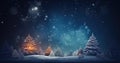 Fantasy background with Christmas night. Winter forest with fantastic moon and lights. Christmas background