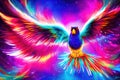 Fantasy background with enchanted Phoenix bird. fantastic magical multicolored bird illustration. Generative Ai