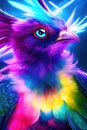 Fantasy background with enchanted Phoenix bird. fantastic magical multicolored bird illustration. Generative Ai.