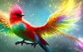 Fantasy background with enchanted Phoenix bird. fantastic magical multicolored bird illustration. Generative Ai