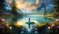 fantasy background fairy with wings on the shore of the lake fairytale magical background