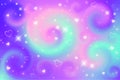 Fantasy background. Holographic illustration. Cute cartoon girly background. Bright multicolored sky with stars and Royalty Free Stock Photo