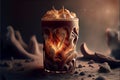a Fantasy Background With Iced Coffee with cream in Big Glass Dramatic Looking Generative AI