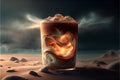 a Fantasy Background With Iced Coffee with cream in Big Glass Dramatic Looking Generative AI e